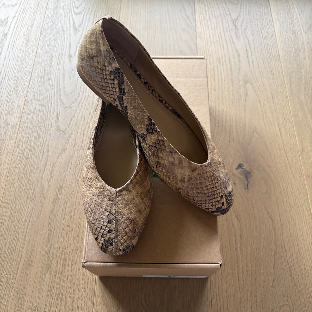 Boden Tan Snake-Print High Vamp Ballet Flats